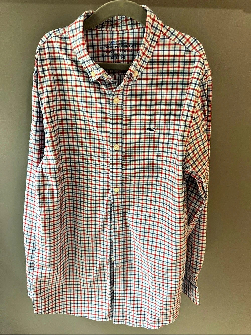 Vineyard Vines Boys M 12-14 OTG Performance Plaid Button Down Shirt
